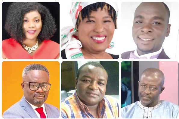 From top(L-R)Janet Nabla — PNC General Secretary, Nana Yaa Jantuah — CPP General Secretary, Felix Mantey — PPP Director of Communications , Percival Kofi Akpaloo — Founder of LPG, Hassan Ayariga — Leader of APC, Alhaji Mohammed Frimpong — NDP General Secretary
